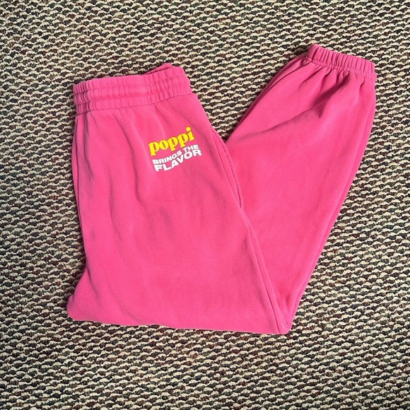 Poppi Pants - Poppi Forever Icon Serving Flavor Graphic Joggers Smiley Face Pink Sz XL Trendy